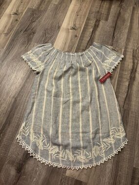 Merona Light Blue and Cream Striped Off-Shoulder Dress